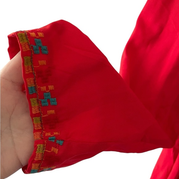 Higustar Embroidered Short Sleeve V Neck Boho Mexican Style Blouse Peasant Tops - Picture 10 of 10